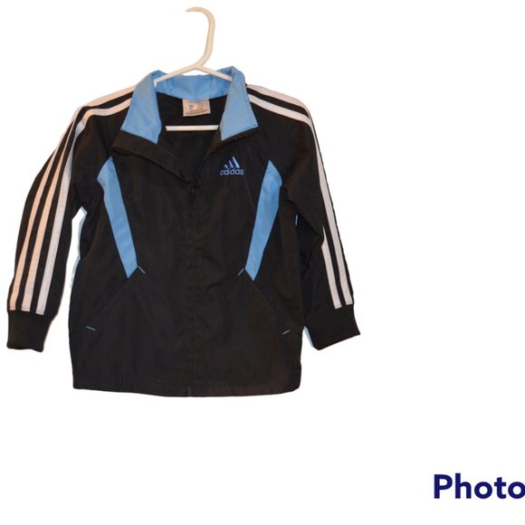 adidas Other - Adidas 3-Stripe White Blue Poly Mesh Jacket in Black Boys 2T